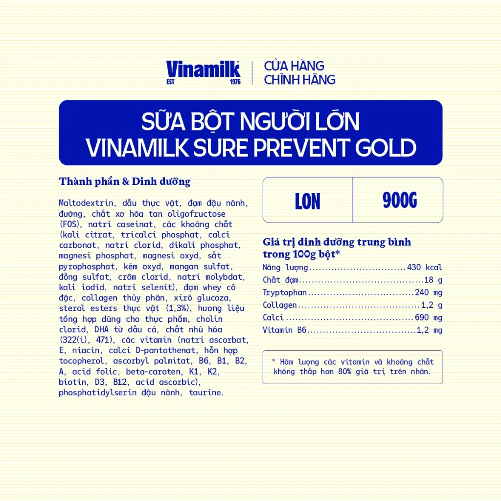 Ảnh Sữa bột cho người lớn tuổi Vinamilk Sure Prevent 900g (Hộp thiếc) - bổ sung dinh dưỡng và tăng cường sức khỏe 3