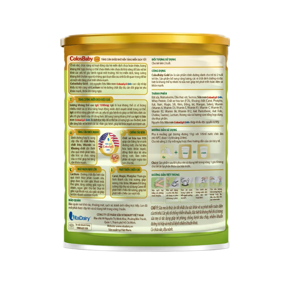 Ảnh Sữa bột COLOSBABY GOLD 2+ 800g có chứa sữa non giúp bé tăng cân, phát triển toàn diện - VitaDairy 3