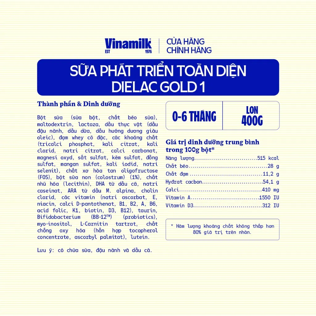 Ảnh Sữa bột Dielac Gold 1 - Hộp thiếc 400g 4
