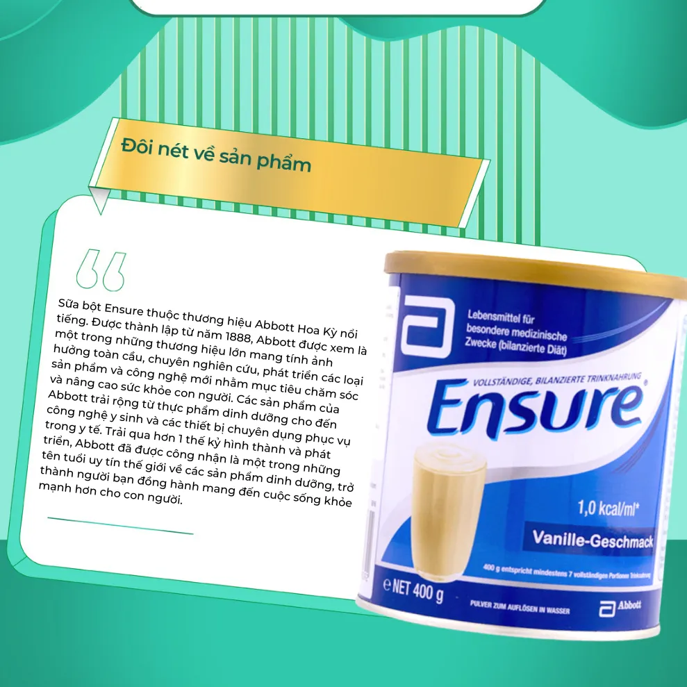 Ảnh Sữa bột Ensure Đức hương vani giàu dinh dưỡng hộp 400g Extate Official Mall 2
