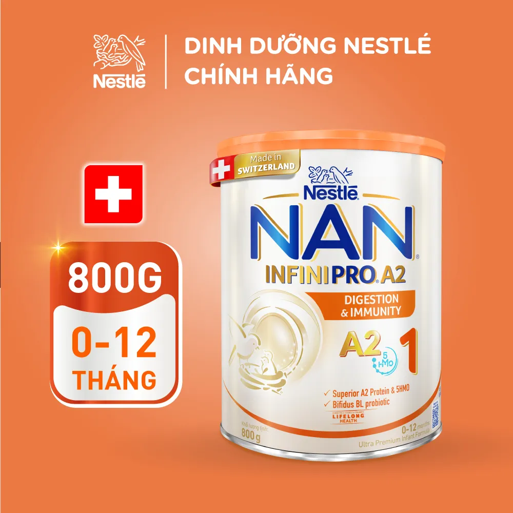 Ảnh Sữa bột Nestlé NAN INFINIPRO A2 1 800g nhập khẩu Thụy Sĩ với sự kết hợp độc đáo giữa đạm quý A2 và 5HMO 1