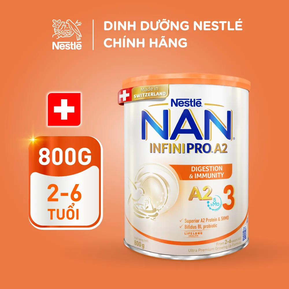 Ảnh Sữa bột Nestlé NAN INFINIPRO A2 3 800g nhập khẩu Thụy Sĩ với đạm quý A2 & 5HMO giúp tiêu hóa tốt, đề kháng khỏe 1
