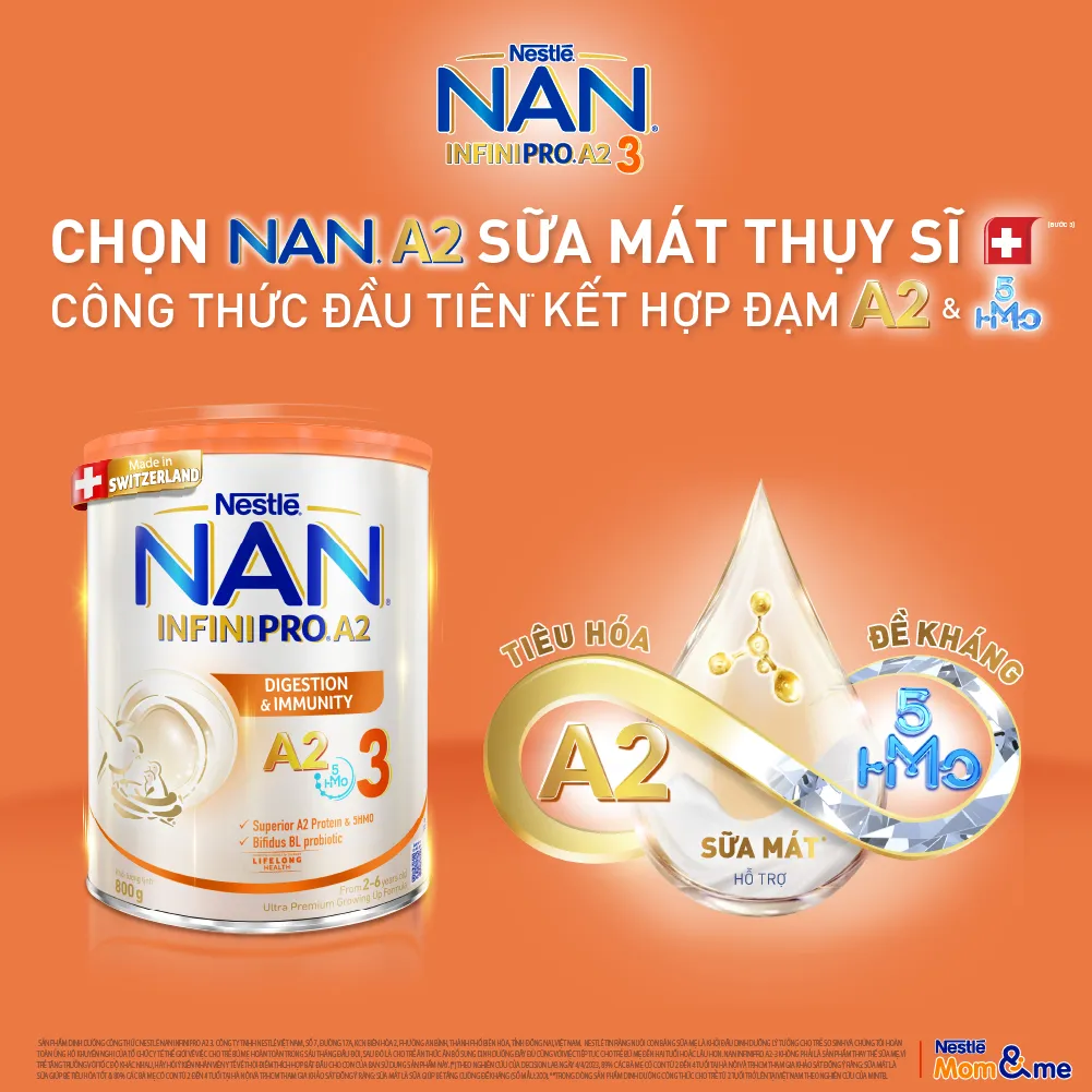 Ảnh Sữa bột Nestlé NAN INFINIPRO A2 3 800g nhập khẩu Thụy Sĩ với đạm quý A2 & 5HMO giúp tiêu hóa tốt, đề kháng khỏe 2