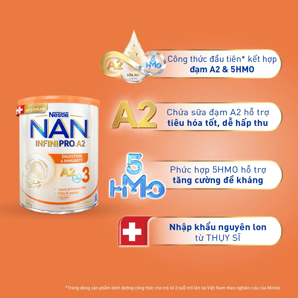 Ảnh Sữa bột Nestlé NAN INFINIPRO A2 3 800g nhập khẩu Thụy Sĩ với đạm quý A2 & 5HMO giúp tiêu hóa tốt, đề kháng khỏe 3