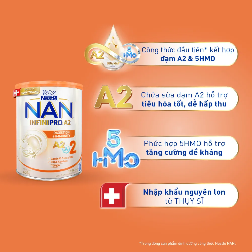 Ảnh Sữa bột Nestlé NAN INFINIPRO A2 2 400g nhập khẩu Thụy Sĩ với sự kết hợp độc đáo giữa đạm quý A2 và 5HMO 2