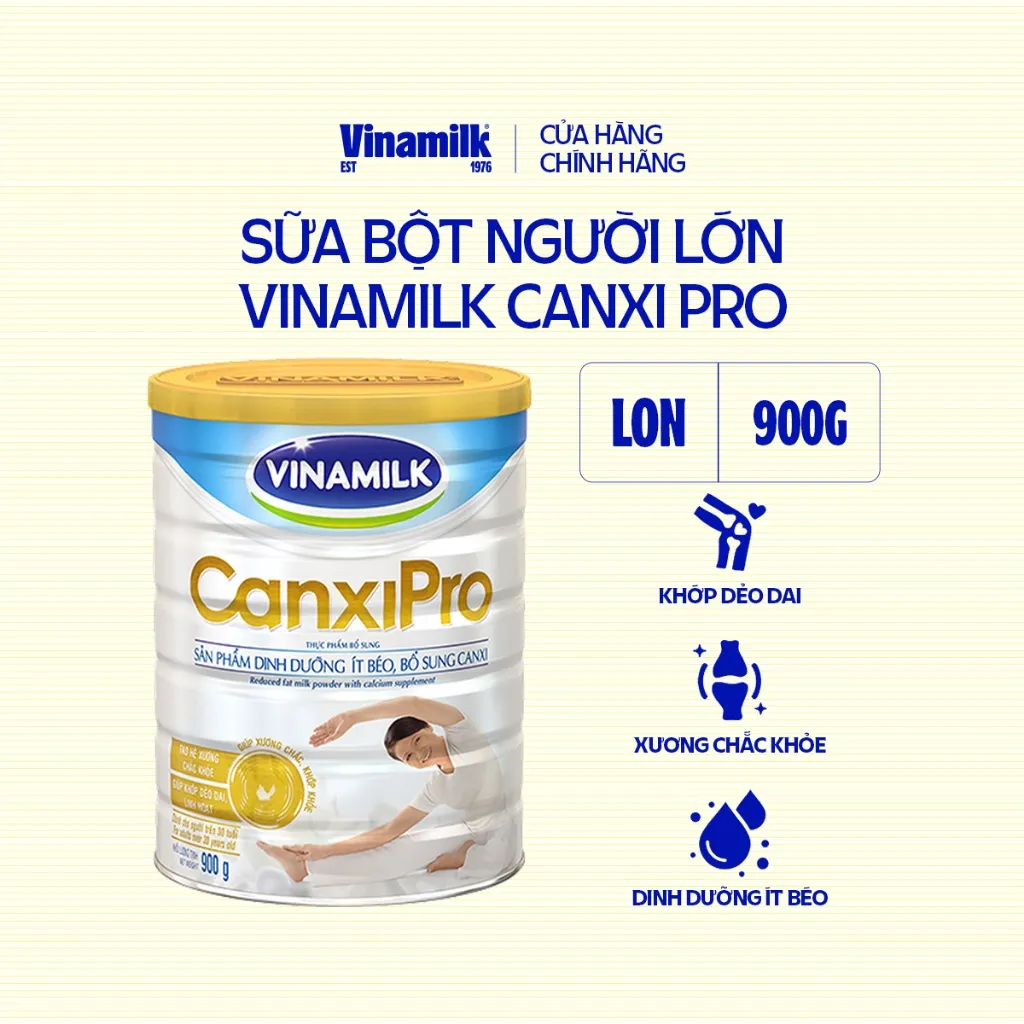 Ảnh Sữa bột Vinamilk CanxiPro 900g (Hộp thiếc) - Sữa bổ sung Canxi cho người già cao tuổi, Tốt cho xương khớp 1
