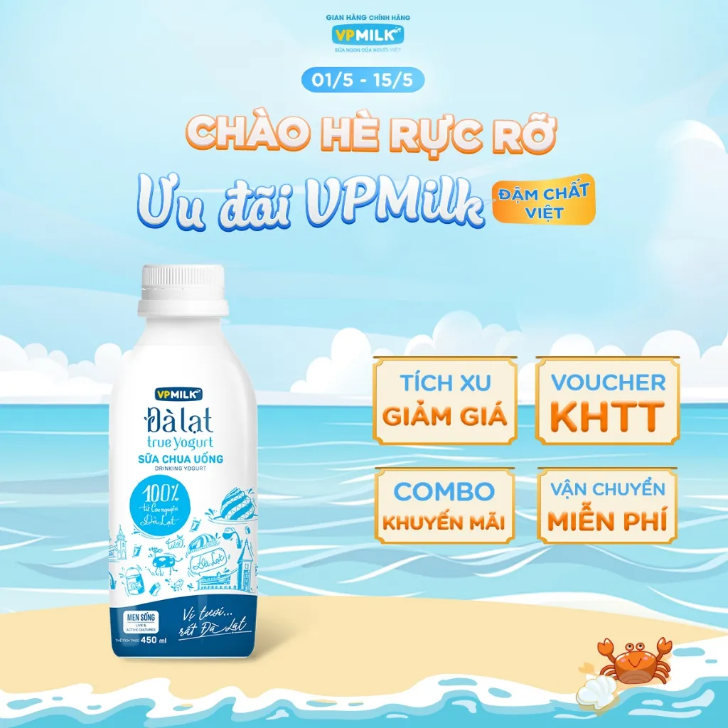 Ảnh Sữa chua uống VPMilk Đà Lạt True Yogurt - chai 450ml 1