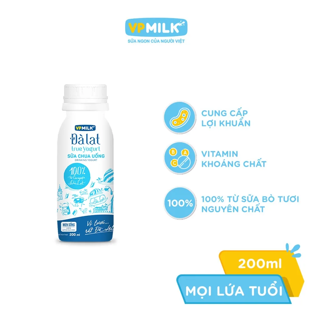 Ảnh Sữa chua uống VPMilk Đà Lạt True Yogurt - chai 200ml 2