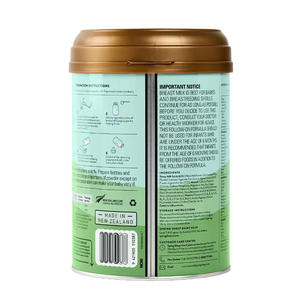 Ảnh Sữa Công Thức Cừu Nguyên Kem Đạm A2 Spring Sheep Số 2 (800g) Dành Cho Bé Từ 6 - 12 Tháng Tuổi 3