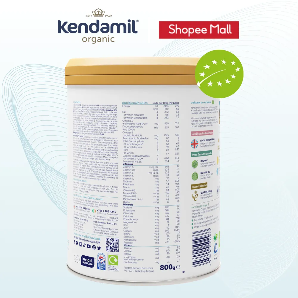 Ảnh Sữa Công Thức Hữu Cơ Kendamil Organic chứa HMOs Số 2 (800g) - Sữa Bột Nguyên Kem dinh dưỡng tối ưu 2