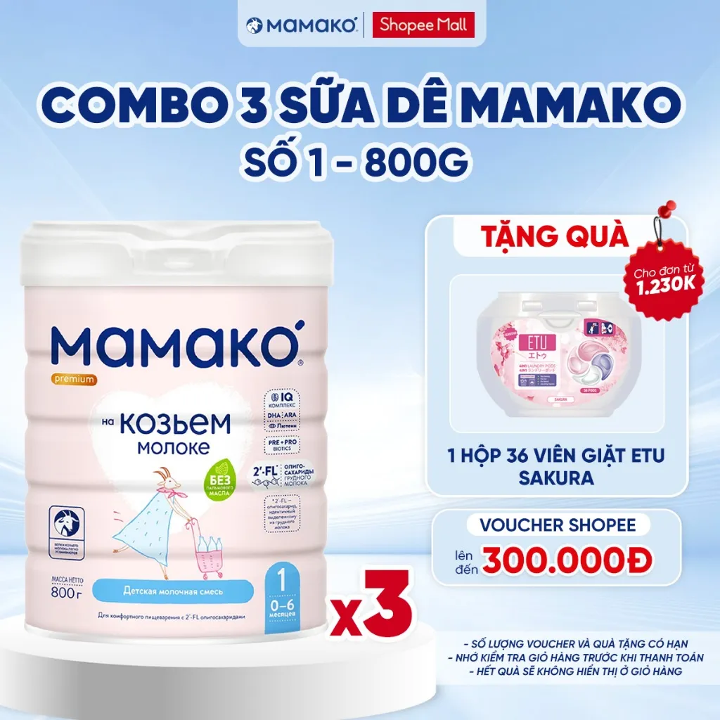 Ảnh Sữa Dê Công Thức MAMAKO Premium 1 - 800g COMBO 3 LON 1