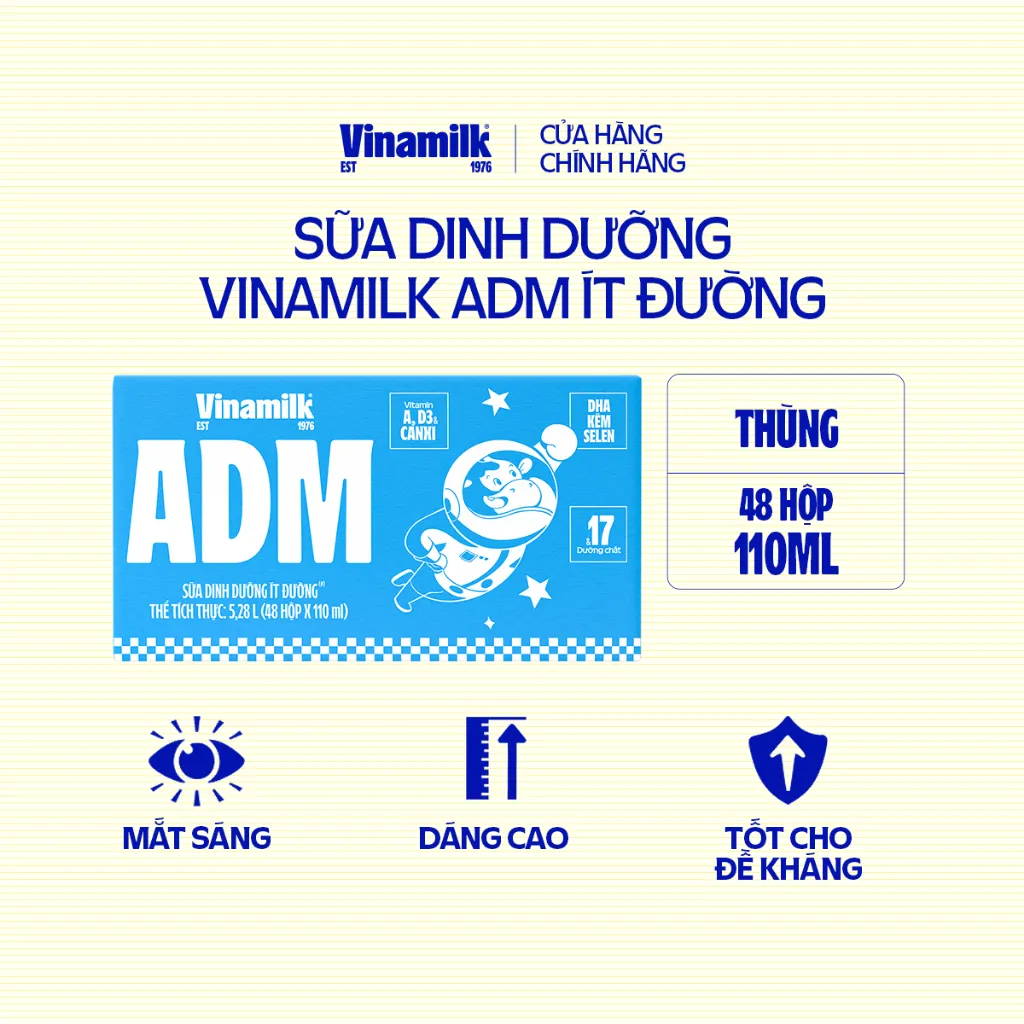 Ảnh Sữa dinh dưỡng ít đường Vinamilk ADM - Thùng 48 hộp 110ml 1