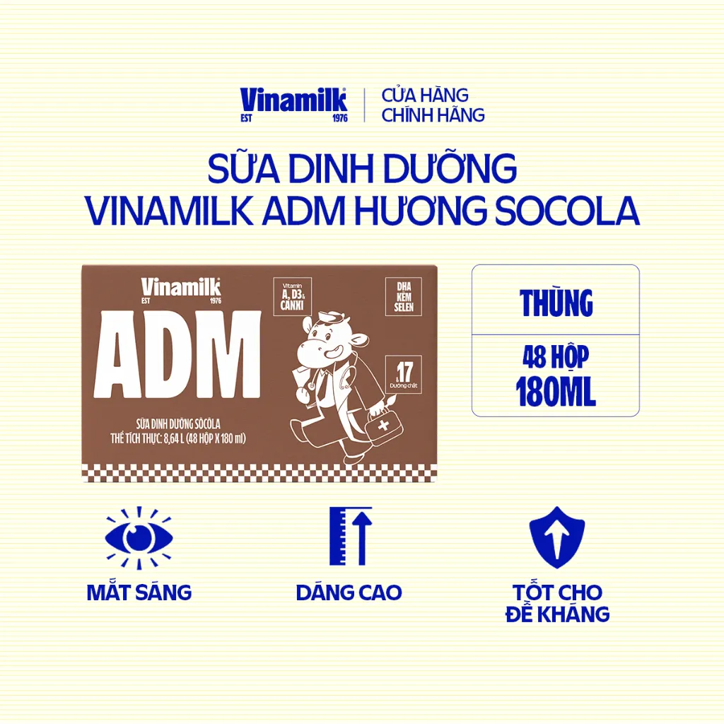 Ảnh Sữa dinh dưỡng Socola Vinamilk ADM - Thùng 48 hộp 180ml 1