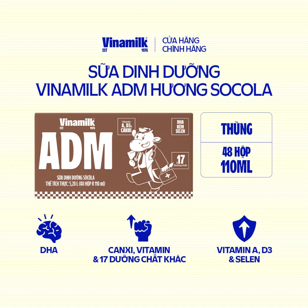 Ảnh Sữa dinh dưỡng Socola Vinamilk ADM - Thùng 48 hộp 110ml 2