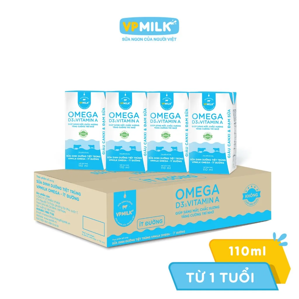 Ảnh Sữa Dinh Dưỡng Tiệt Trùng VPMilk Omega Ít Đường dạng hộp 110ml (thùng 48 hộp) 1