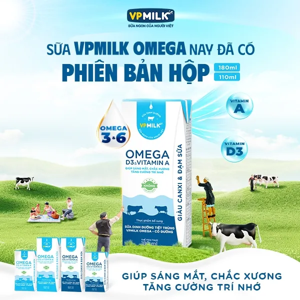 Ảnh Sữa Dinh Dưỡng Tiệt Trùng VPMilk Omega Có Đường dạng hộp 180ml (thùng 48 hộp) 1