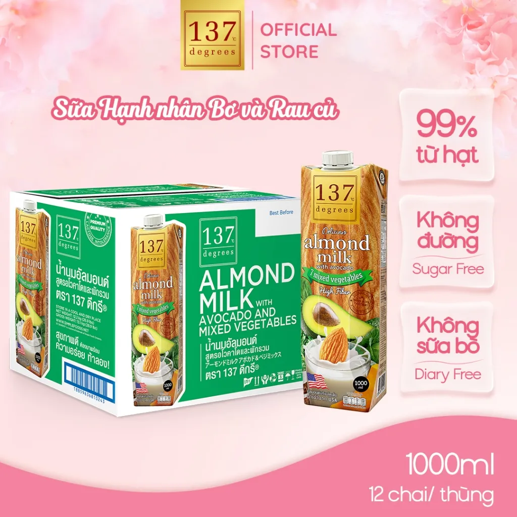 Ảnh Sữa hạt Hạnh nhân Bơ Rau Củ 137 Degrees 1L Không Đường Chính Hãng Thái Lan Dinh Dưỡng Healthy 1