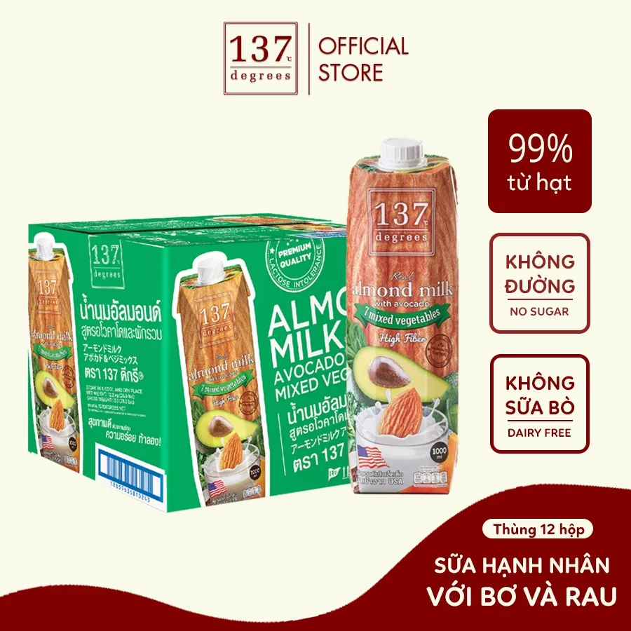 Ảnh Sữa hạt Hạnh nhân Bơ Rau Củ 137 Degrees 1L Không Đường Chính Hãng Thái Lan Dinh Dưỡng Healthy 2