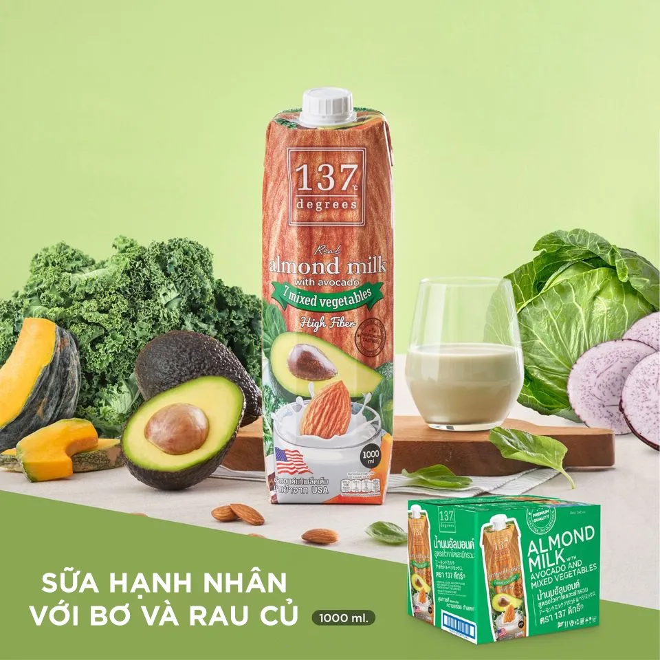Ảnh Sữa hạt Hạnh nhân Bơ Rau Củ 137 Degrees 1L Không Đường Chính Hãng Thái Lan Dinh Dưỡng Healthy 3