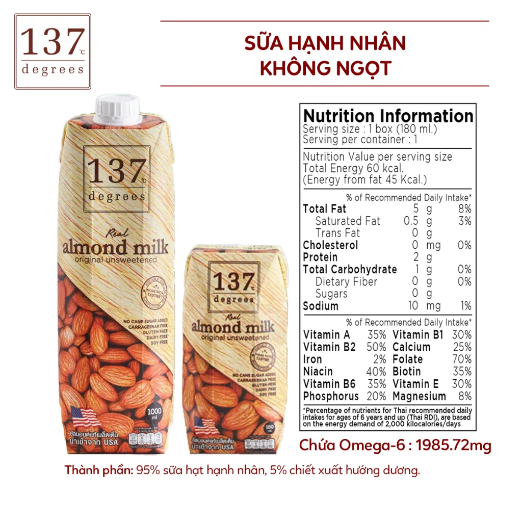 Ảnh Sữa Hạt Hạnh Nhân Không Ngọt 137 Degrees Chính Hãng Thái Lan Dinh Dưỡng Healthy 4