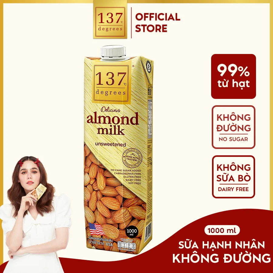 Ảnh Sữa Hạt Hạnh Nhân Nguyên Chất 137 DEGREES Không Ngọt (Không Đường) Healthy Dinh Dưỡng Thái Lan 2