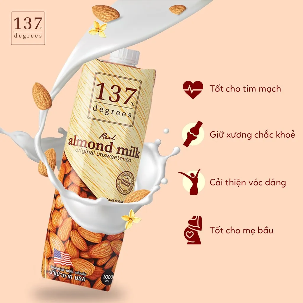 Ảnh Sữa Hạt Hạnh Nhân Nguyên Chất 137 DEGREES Không Ngọt (Không Đường) Healthy Dinh Dưỡng Thái Lan 4