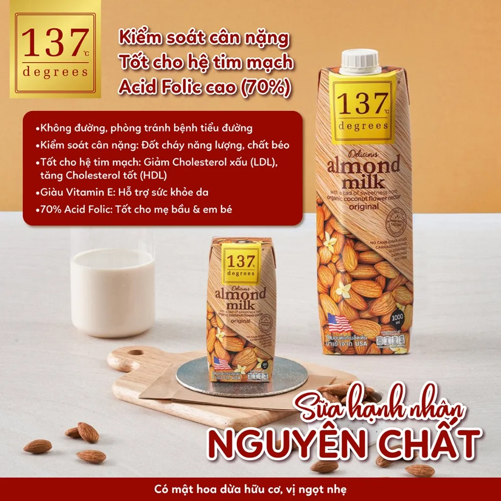 Ảnh Sữa hạt Hạnh Nhân Nguyên Chất 137 Degrees 1L Healthy Nhập Khẩu Thái Lan 3