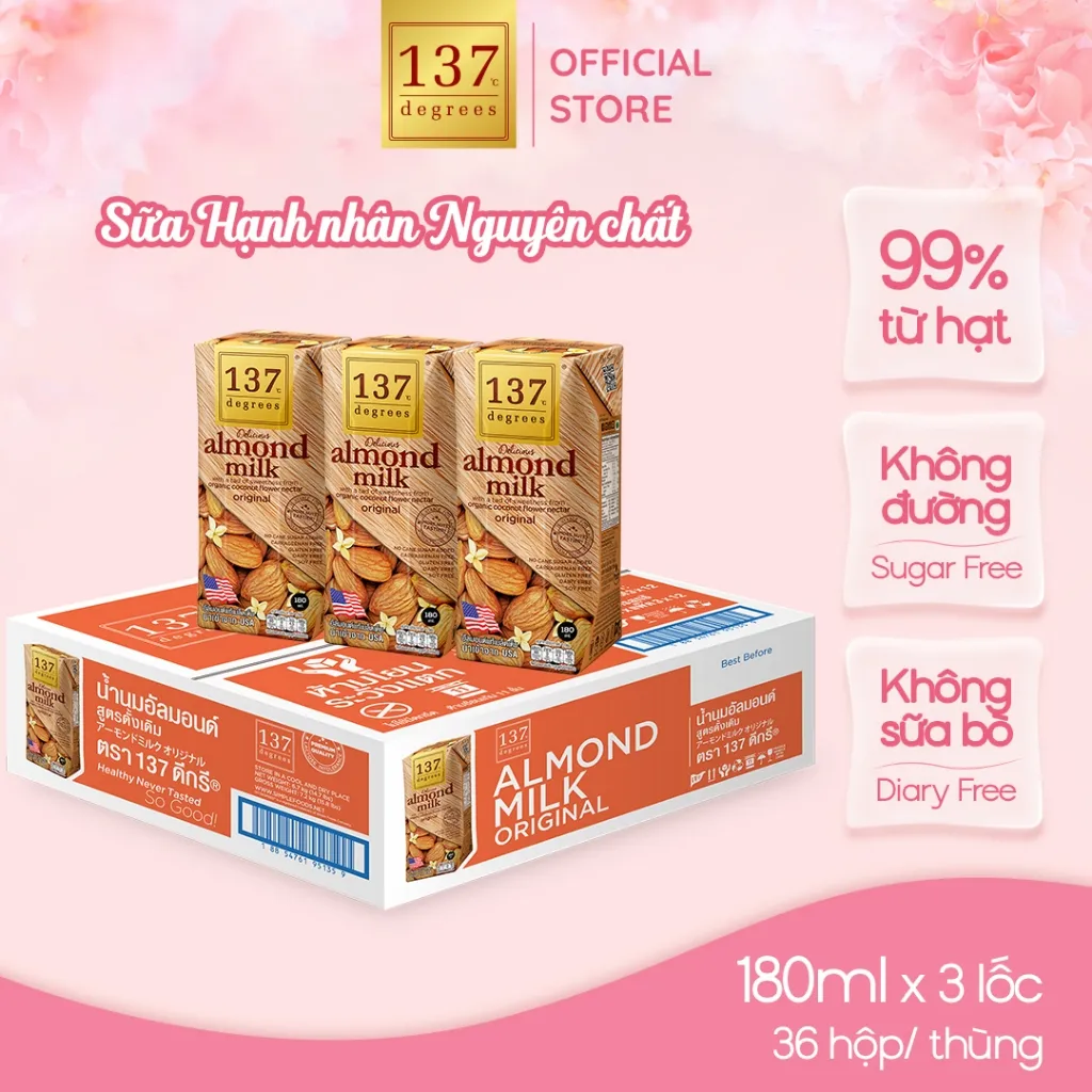 Ảnh Sữa hạt Hạnh Nhân Nguyên Chất 137 Degrees 180ml Dinh Dưỡng Healthy Nhập Khẩu Thái Lan 1