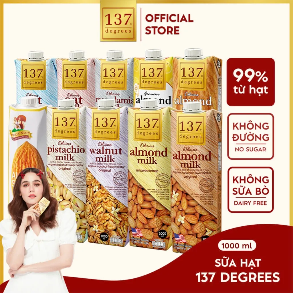 Ảnh Sữa Hạt Nguyên Chất 137 DEGREES Có Vị Ngọt Từ Mật Hoa Dừa (Không Đường) Healthy Dinh Dưỡng Thái Lan 2