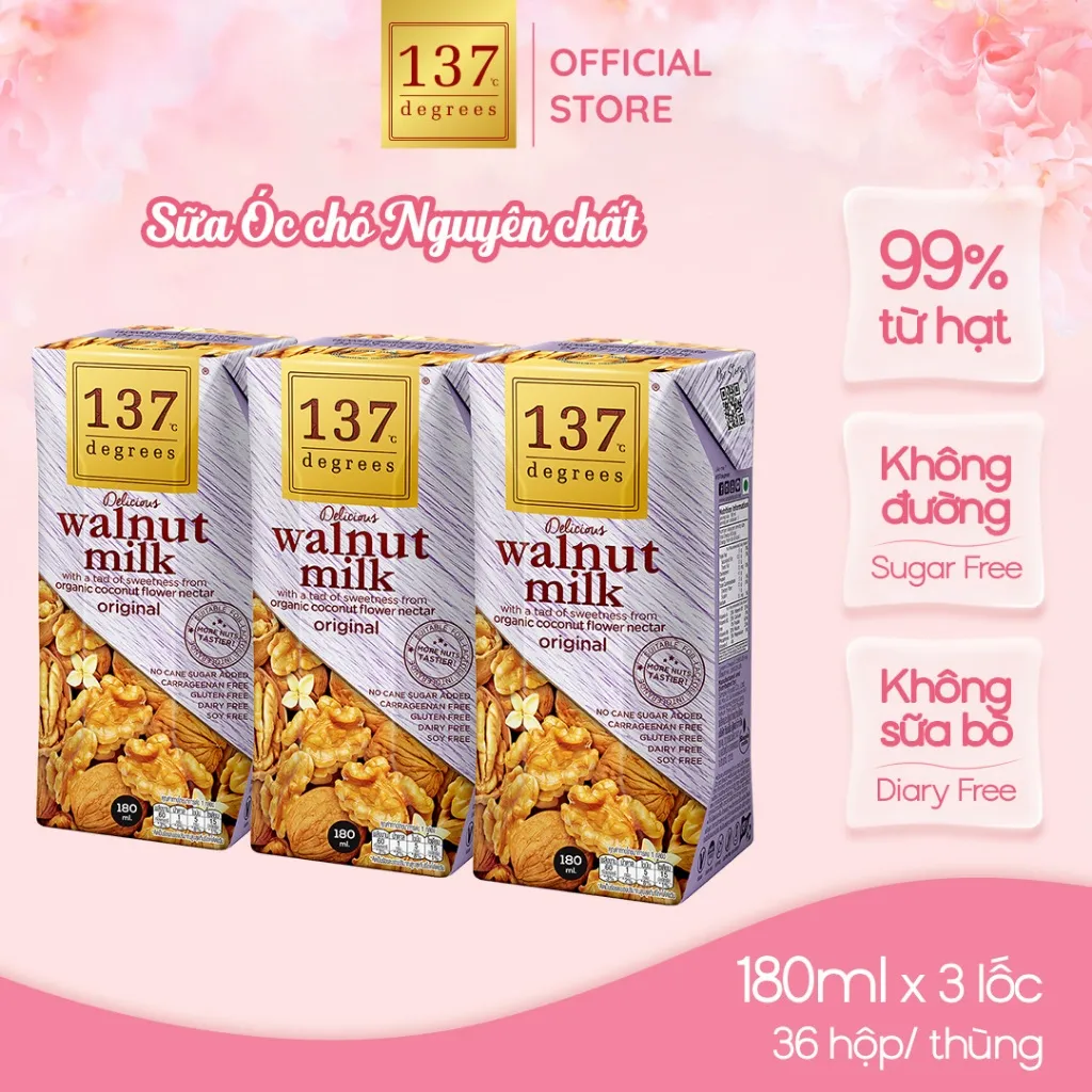 Ảnh Sữa Hạt Óc Chó Nguyên Chất 137 DEGREES Có Vị Ngọt Tự Nhiên Từ Mật Hoa Dừa Healthy 1