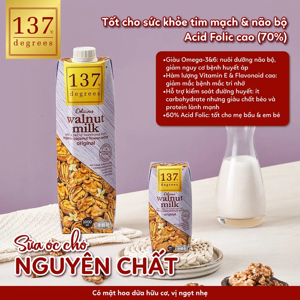 Ảnh Sữa Hạt Óc Chó Nguyên Chất 137 DEGREES Có Vị Ngọt Tự Nhiên Từ Mật Hoa Dừa Healthy 3