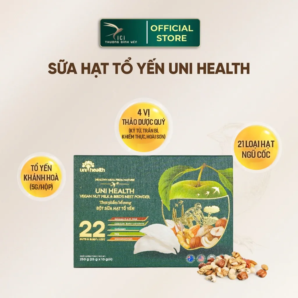 Ảnh Sữa Hạt Tổ Yến CiCi Thượng Đỉnh Yến Hộp 10 Gói Gồm 21 Loại Hạt Dinh Dưỡng và 4 Thảo Dược Quý Chứa Yến Thật Nguyên Chất 1