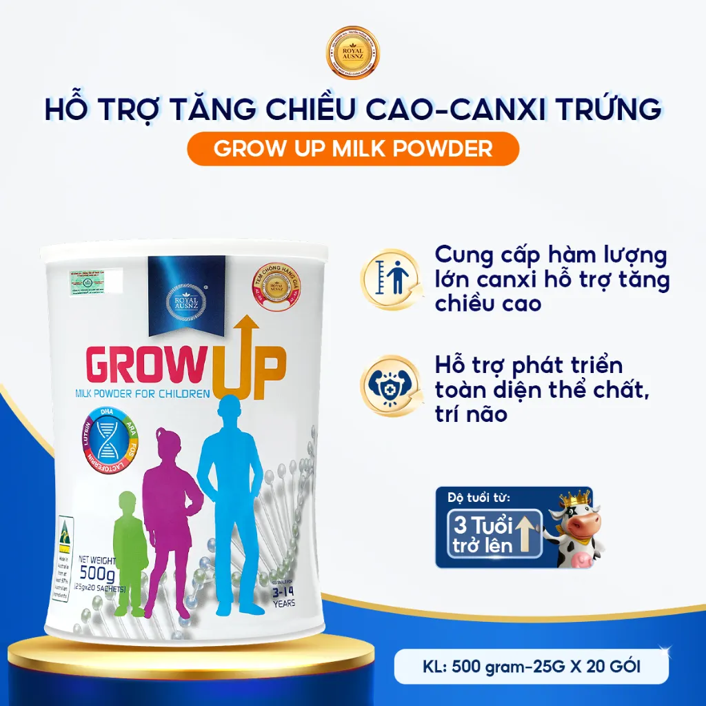 Ảnh Sữa Hoàng Gia Úc ROYAL AUSNZ Grow Up Cho Trẻ Từ 3-14 Tuổi (Hộp 20 gói x25g) 1