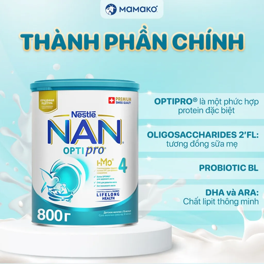 Ảnh Sữa Nan Nga HMO Optipro 4 số Mamako Bổ Sung Dinh Dưỡng Cho Bé Hộp 800g 2