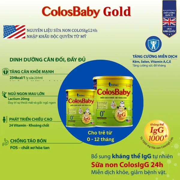 Ảnh Sữa non ColosBaby Gold 0+ 336g, sữa bột hỗ trợ bé tăng cân, miễn dịch khỏe (Dạng Gói Tiện Lợi 9,6g) 35 gói - VitaDairy 1