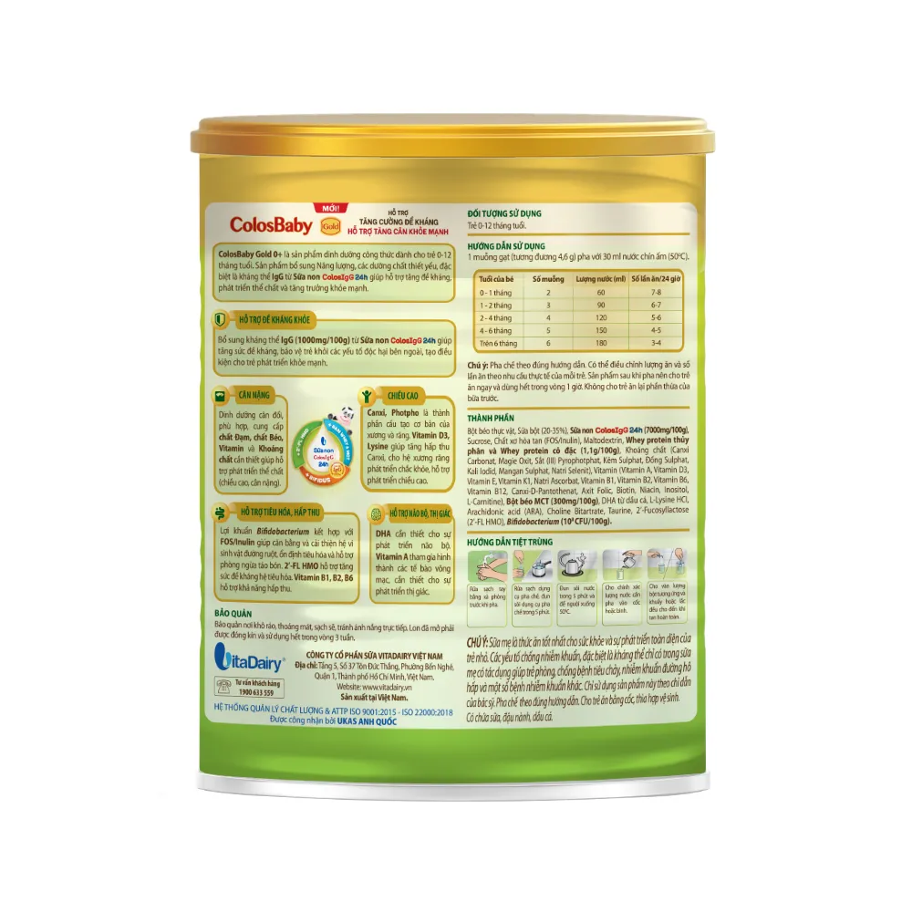 Ảnh Sữa non ColosBaby Gold 0+ 400g (Mới), sữa bột giúp tăng cường đề kháng, tăng cân khỏe mạnh - VitaDairy 3