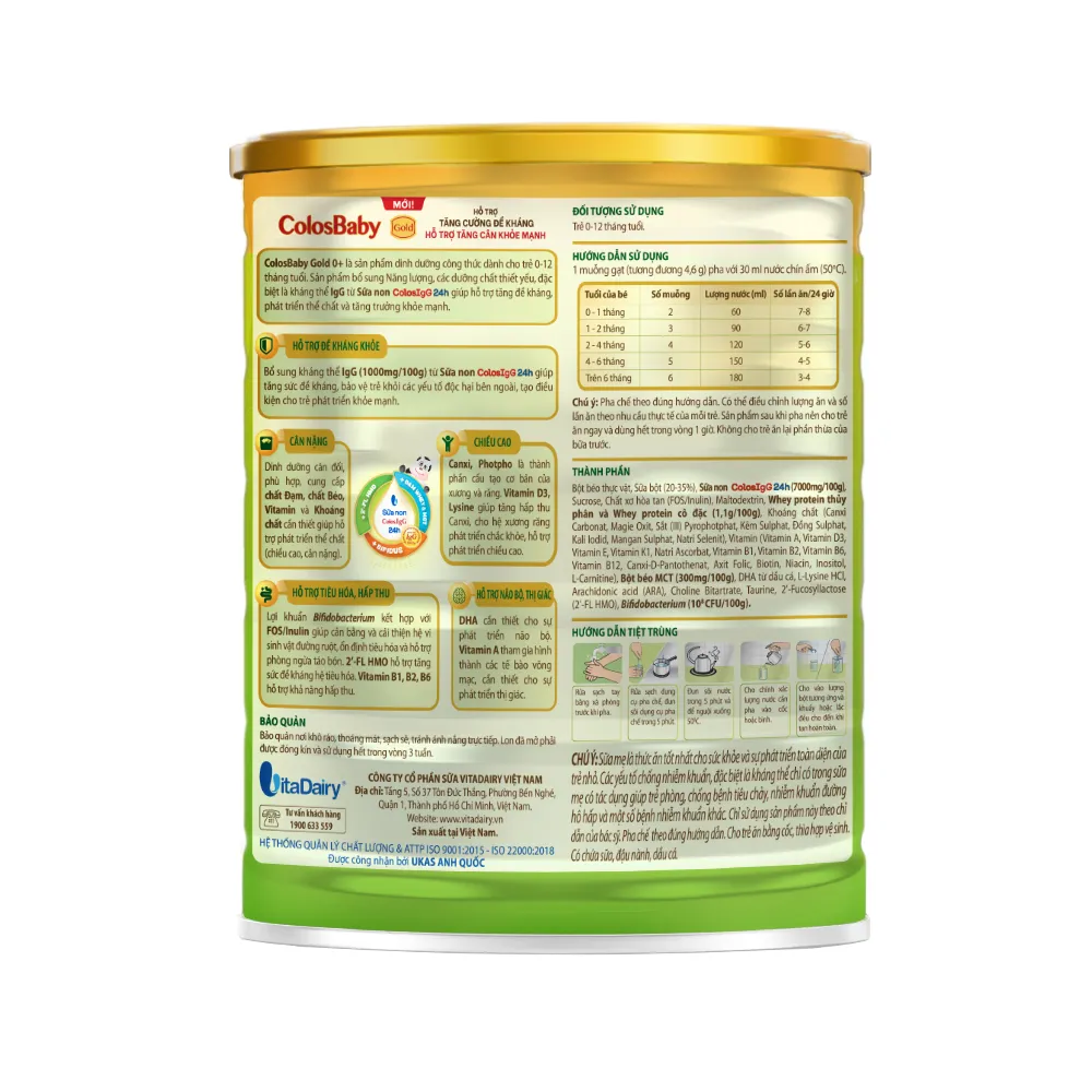 Ảnh Sữa non ColosBaby Gold 0+ 800g (Mới), sữa bột giúp tăng cường đề kháng, tăng cân khỏe mạnh - VitaDairy 3