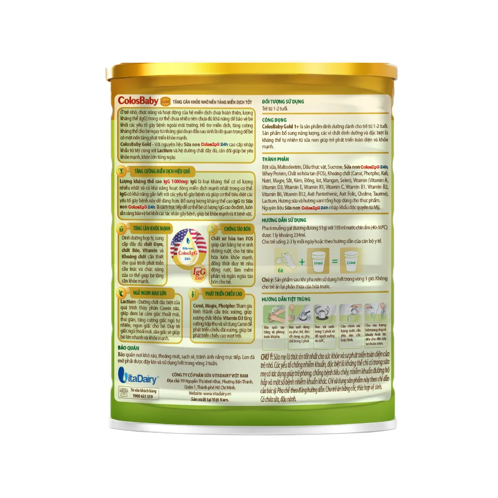 Ảnh Sữa non COLOSBABY GOLD 1+ 800g, sữa bột giúp bé tăng cân - VitaDairy 3