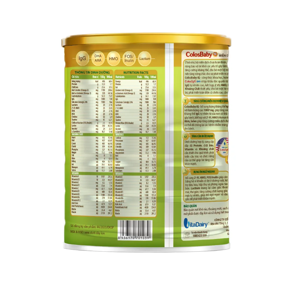 Ảnh Sữa non Colosbaby IQ Gold 0+ 800g, sữa bột giúp bé phát triển trí não, tăng cường miễn dịch - VitaDairy 1