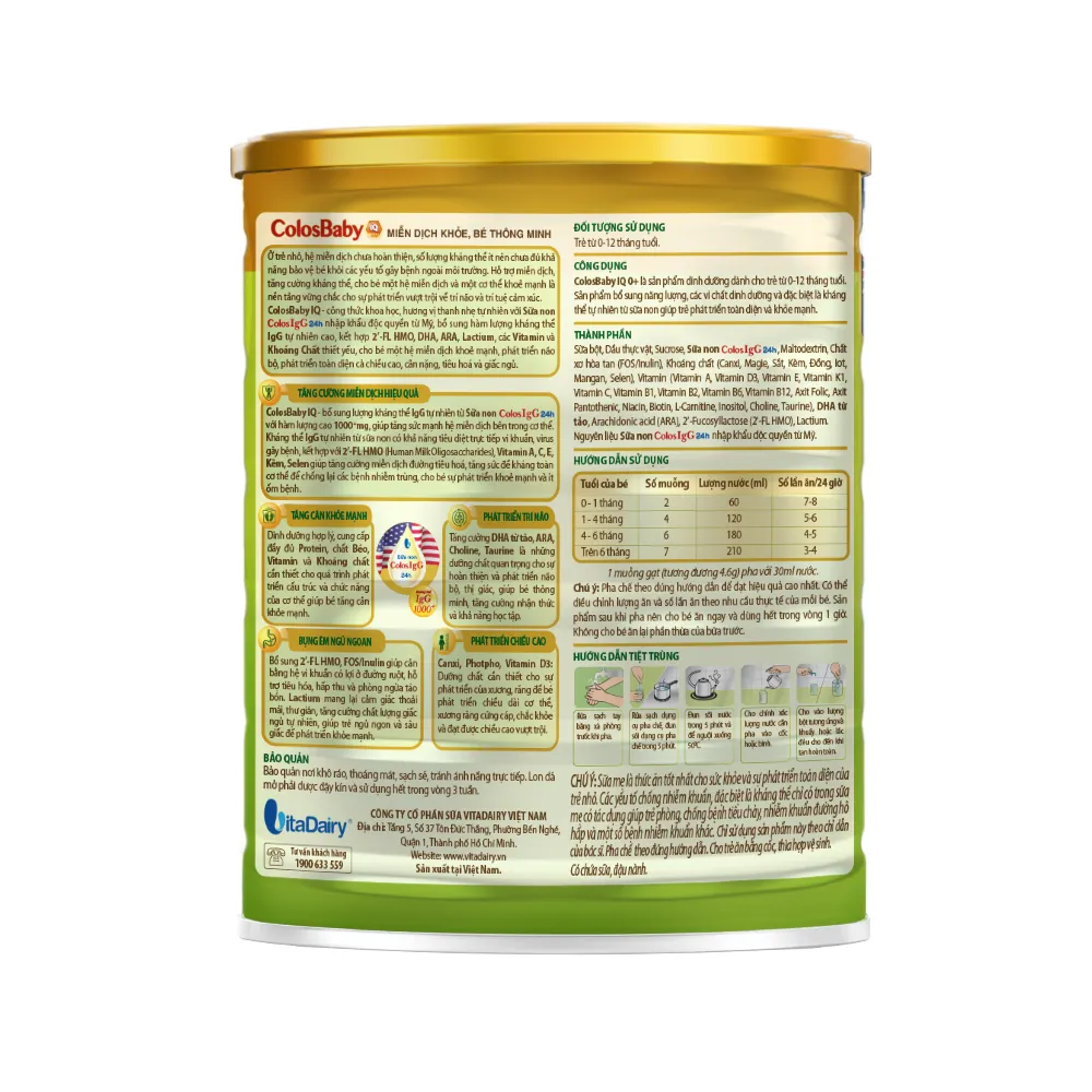 Ảnh Sữa non Colosbaby IQ Gold 0+ 800g, sữa bột giúp bé phát triển trí não, tăng cường miễn dịch - VitaDairy 2