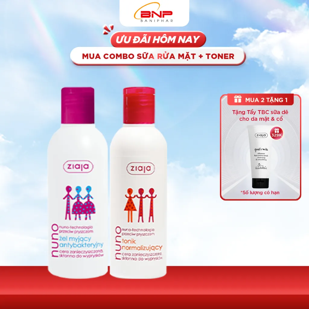 Ảnh Sữa rửa mặt dạng gel ngừa mụn trắng da Ziaja Nuno cho da dầu và da hỗn hợp, không gây kích ứng 200ml 1