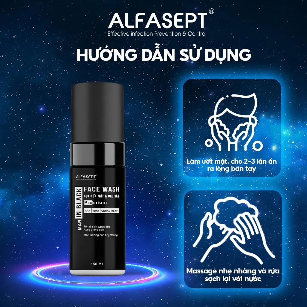 Ảnh Sữa Rửa Mặt Nam Và Bọt Cạo Râu 2N1 ALFASEPT FACE WASH MAN IN BLACK 4