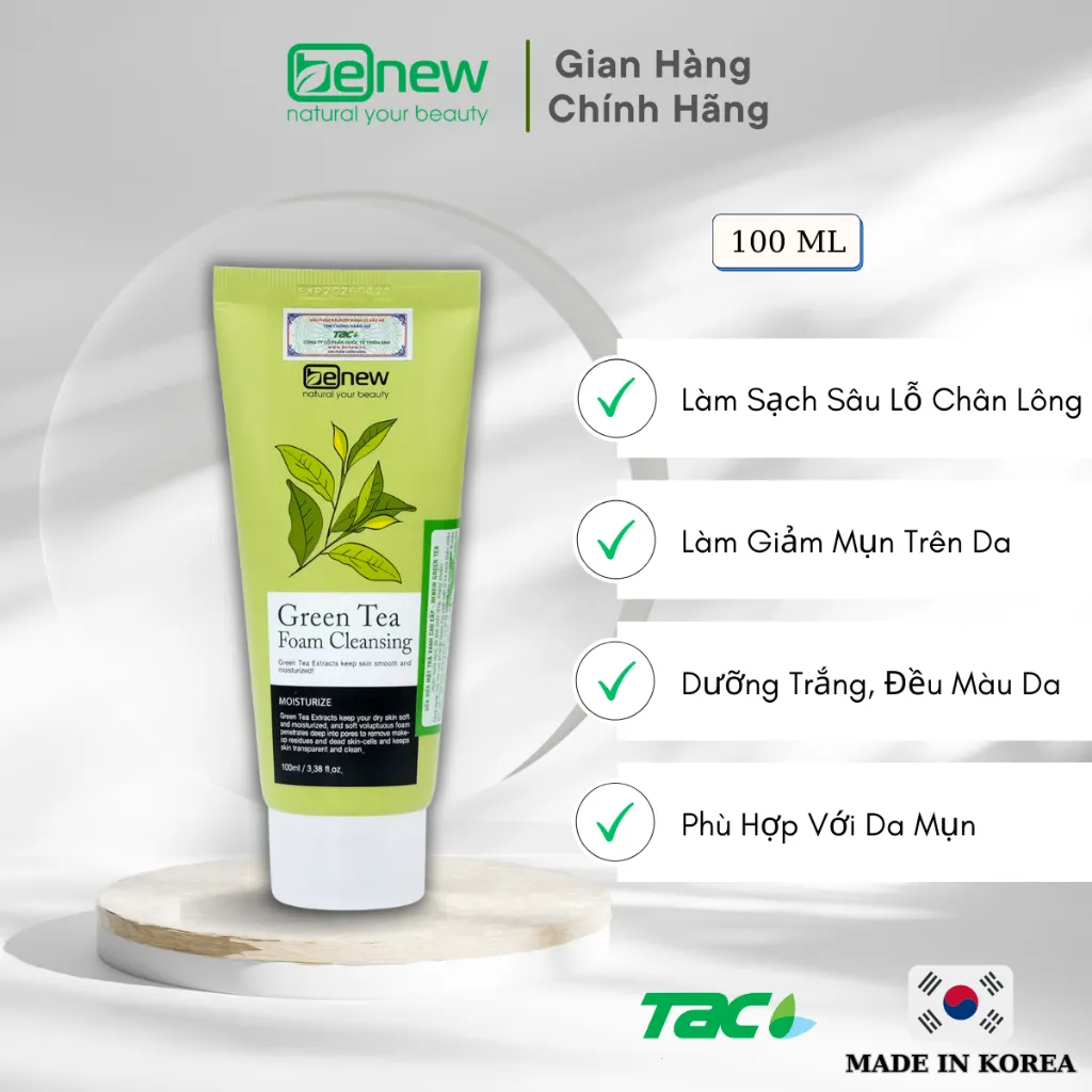 Ảnh Sữa Rửa Mặt Trà Xanh Cao Cấp Benew Green Tea Foam Cleansing 100ml 2