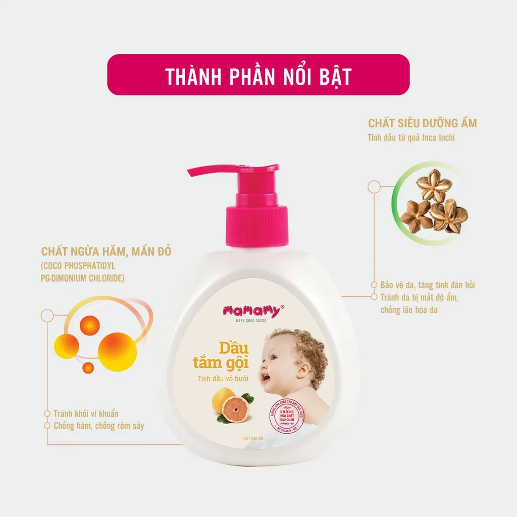 Ảnh Sữa tắm gội cho bé Mamamy gốc thực vật thiên nhiên, dịu lành tinh dầu bưởi/tía tô 4