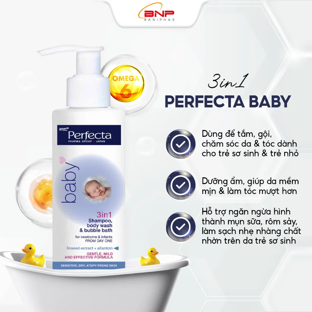 Ảnh Sữa tắm gội cho bé sơ sinh và em bé Perfecta Baby dịu nhẹ ngăn ngừa hình thành mụn sữa, rôm sảy, vảy da đầu 3in1 150ml 4