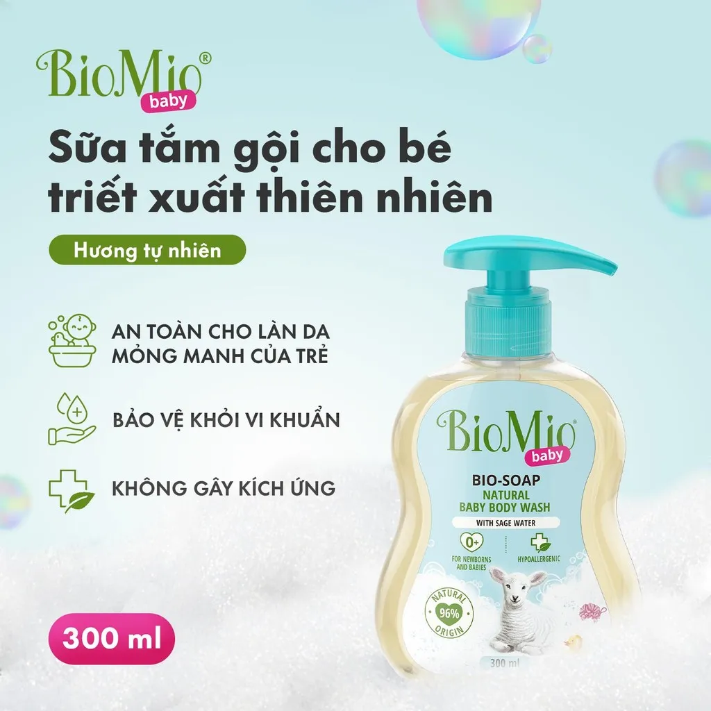 Ảnh Sữa tắm gội hữu cơ cho bé BioMio BIO-SOAP 300ml nước cây xô thơm, không kích ứng, an toàn lành tính 1