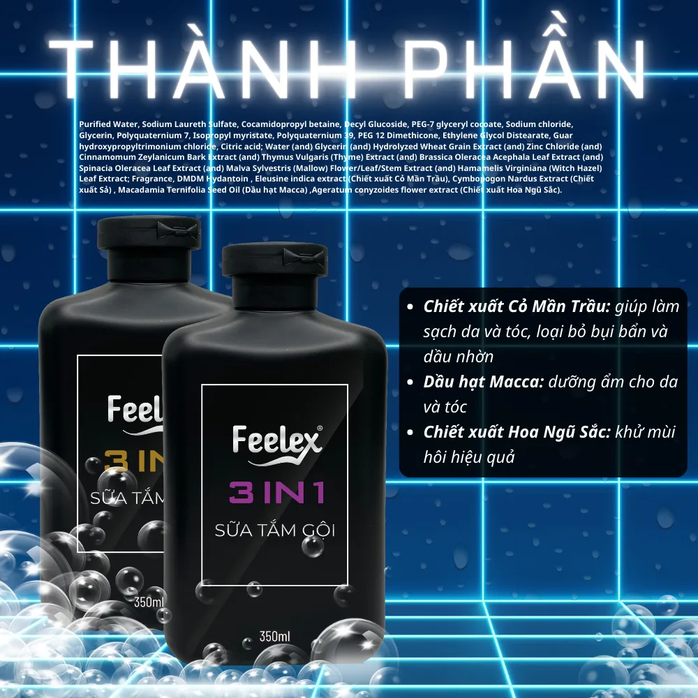 Ảnh Sữa tắm gội nam giới 3 in 1 Feelex all in one - quyến rũ - mạnh mẽ nam tính 3