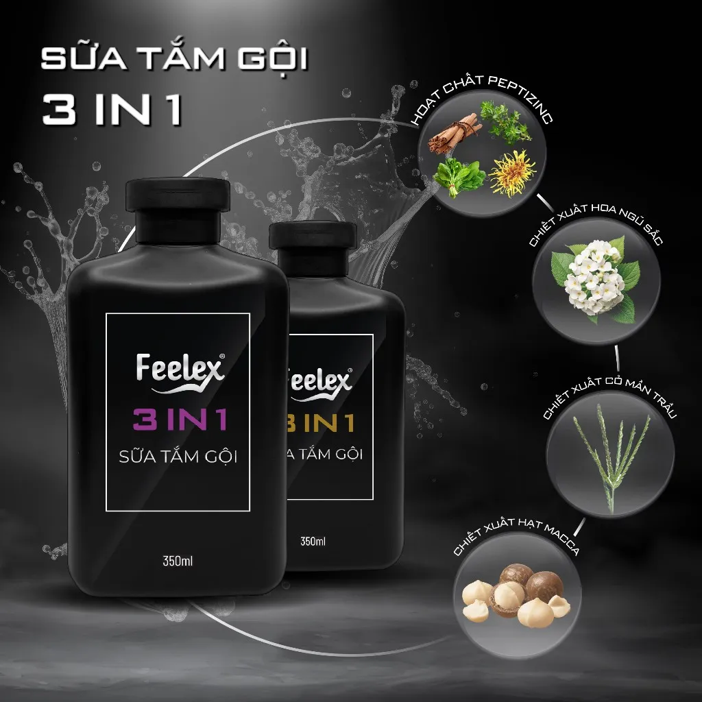 Ảnh Sữa tắm gội nam giới 3 in 1 Feelex all in one - quyến rũ - mạnh mẽ nam tính 4