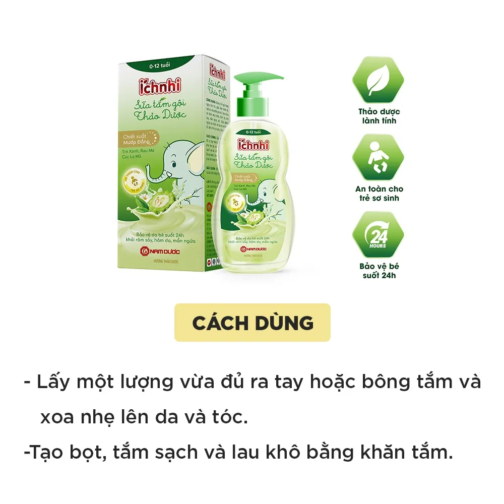 Ảnh Sữa tắm gội thảo dược Ích Nhi cho bé chai 200ml phòng cảm lạnh, ngừa rôm sẩy, mẩn ngứa, dưỡng da mềm mịn cho bé 3