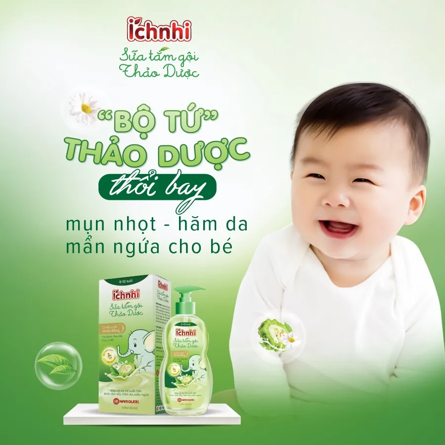 Ảnh Sữa tắm gội thảo dược Ích Nhi cho bé chai 200ml phòng cảm lạnh, ngừa rôm sẩy, mẩn ngứa, dưỡng da mềm mịn cho bé 4